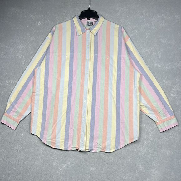 Jacque & KoKo Pastel Stripes Button Up Shirt Men’s XL Cotton Collared Oxford - Picture 1 of 8